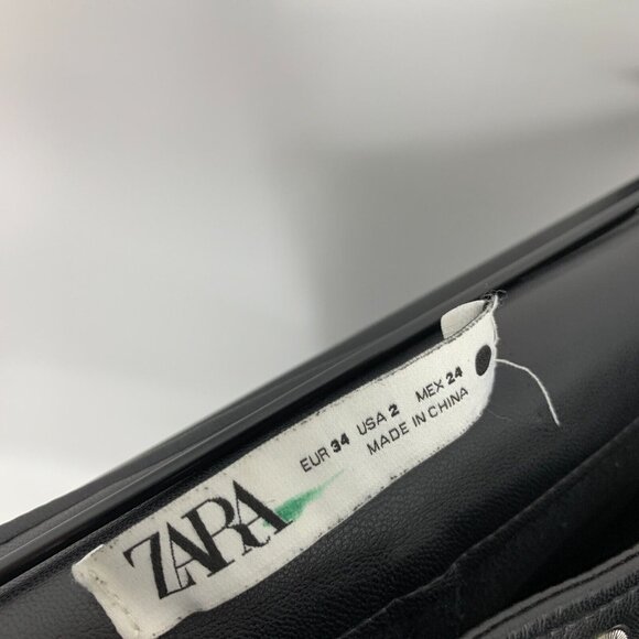 Zara Pants The Biker Black Faux Leather Ankle Zip Skinny High Rise - Picture 7 of 15